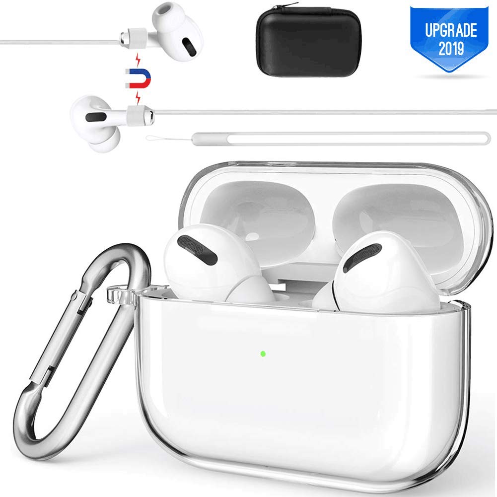 Valkit Compatible Airpods Pro Case Transparent PC Airpod Pro Case 2019 with Keychain Shockproof Hard Shell for Apple Airpods Pro Charging Case 3rd Generation [LED Front Visible]