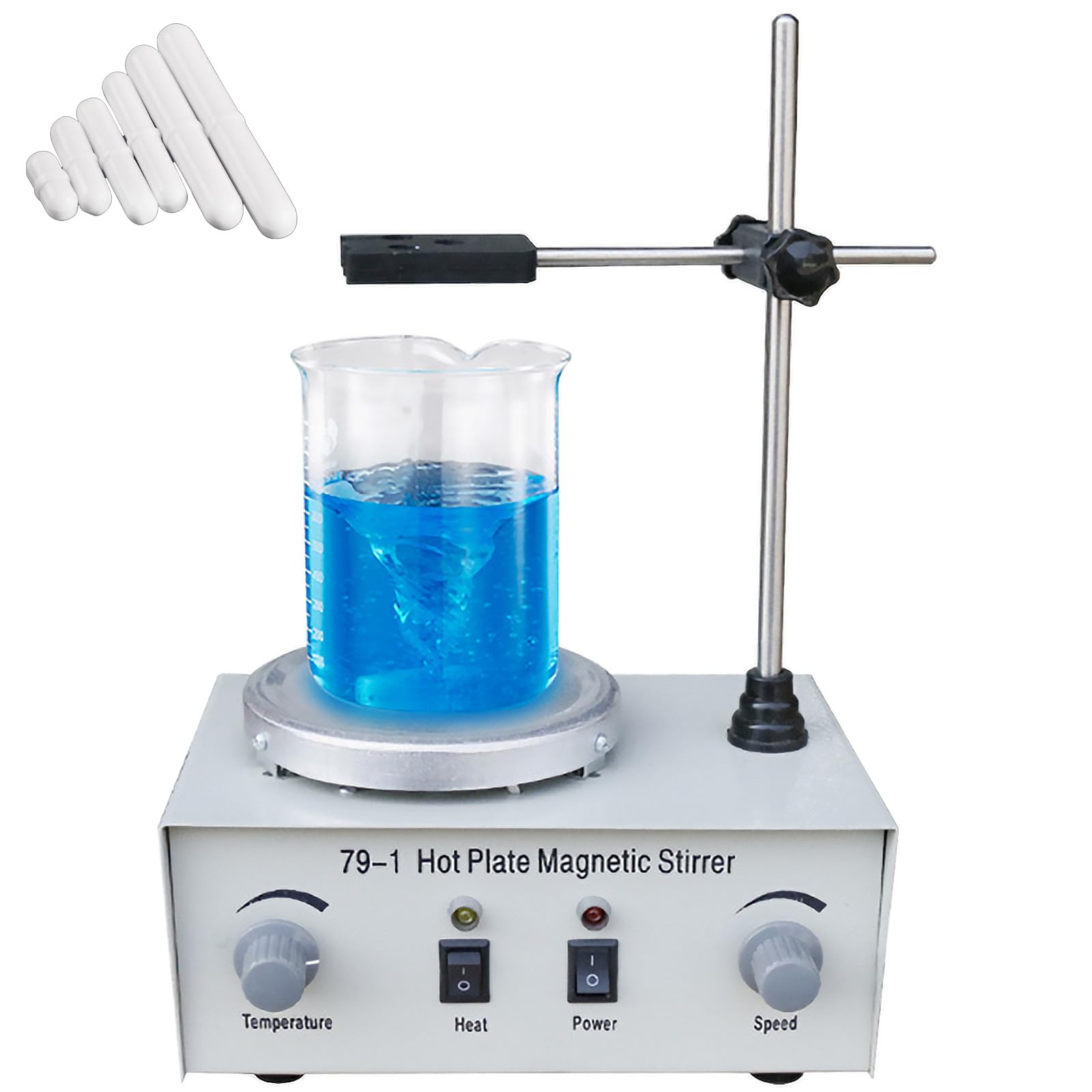 Agitador magnético con placa calefactora, agitador magnético de 300W con 0-2200 rpm, regulador de velocidad continuo, 6 unidades de agitadores magnéticos para laboratorios