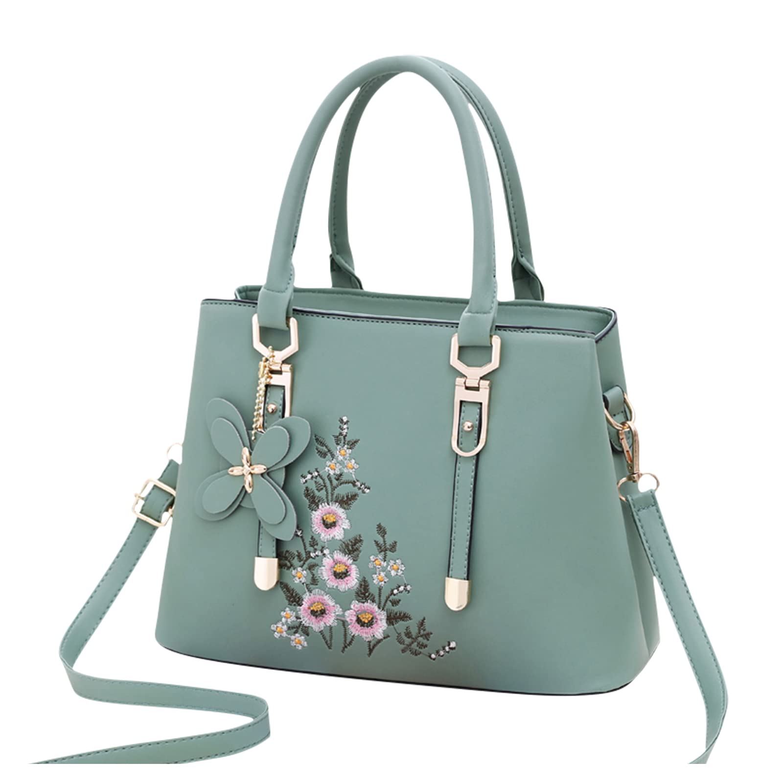 FANDARE Borse a Mano Ricamata Borse a Spalla da donna Impermeabile Borse a Tracolla PU Pelle Borse Tote Borse Messenger per Shopping Viaggio Lavoro Incontri Verde