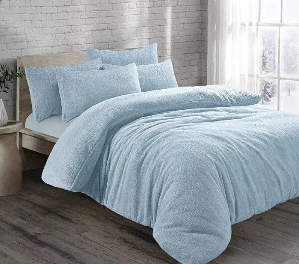 VL Teddy Fleece Duvet Cover Set Thermal Warm & Fluffy Soft Bedding with Pillow Cases or Fitted Sheet Cozy and Dependable Winter Relaxation (Blue, King (Fitted Sheet Only)) โ image 1