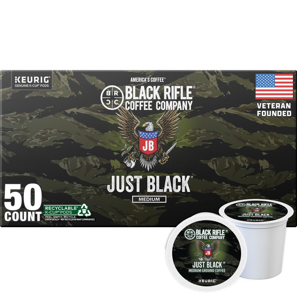 Amazon.com: Black Rifle Coffee Company Just Black, 50 Count, Medium Roast K  Cups - Single Serve K Cups Coffee Pods - Kcup Pods Compatible with all  Keurig machines - Made from Arabica