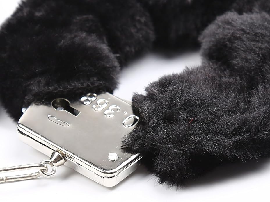 Image of Kids Toy Handcuffs with Fluffy Cover - Safe Pretend Play Metal Handcuffs with Keys - Soft Plush Covering for Police Role Play & Fancy Dress