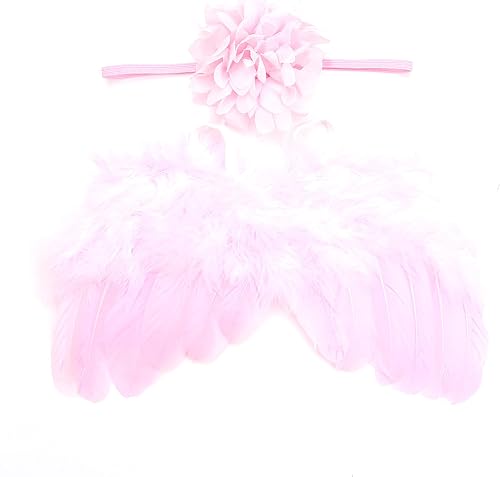 Nishine Juego de alas de ángel de plumas mullidas para recién nacido, con diadema para bebé, cosplay, niñas, fotografía