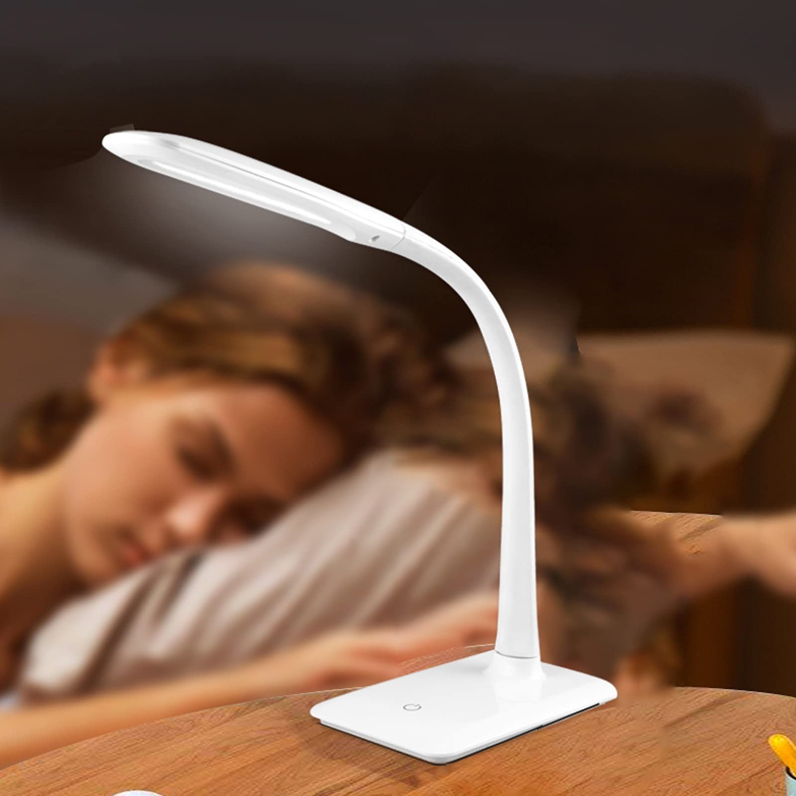 Lampa biurkowa Wtykowa lampa biurkowa LED Bezstopniowe ściemnianie Sterowanie dotykowe Lampa chroniąca oczy Elastyczna 360° Lampa stołowa typu "gęsia szyja" z funkcją nocnego oświetlenia