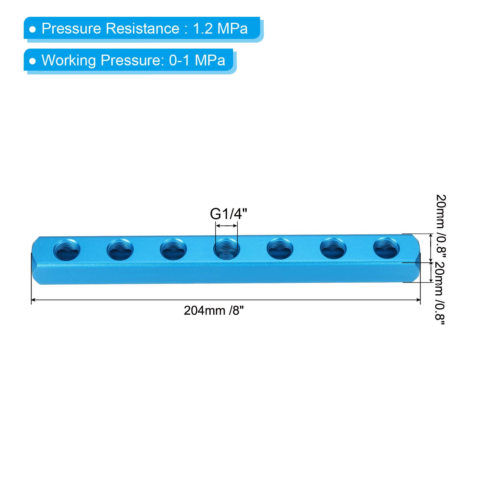 PATIKIL 7 Way 10 Port Air Manifold, 2 Pack G1/4 Inch Aluminum Air Hose Inline Manifold Block Splitter Pneumatic Air Hose Fitting, Blue - Image 2