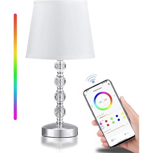 Smart Color Changing Crystal Lamp for Bedroom, Modern Ambient Lamps APP Control, RGB+ CW Dimmable Small Nightstand Bedside Lamp for Reading Working and Living Room,Include 9W Bulb ( Silver and White)