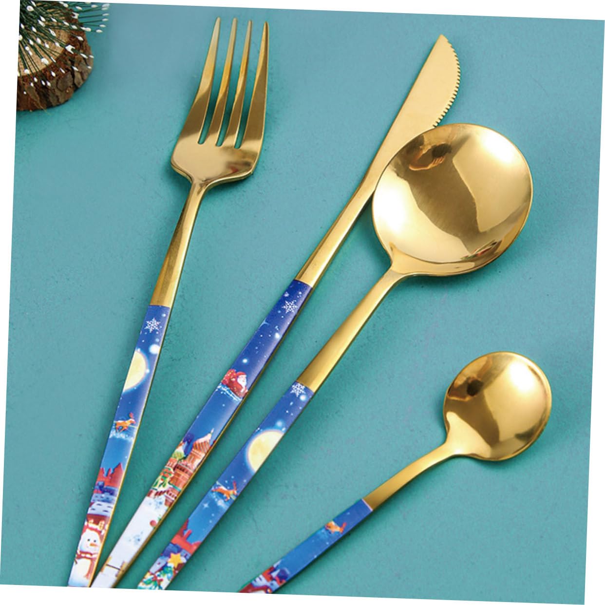 Alipis 4 Juegos De Cubiertos De Navidad Vajilla De Navidad Vajilla De Comida Tenedores De Cuchara De Navidad Cubiertos Suministros para Banquetes Kit De Cubiertos De Carne De Metal