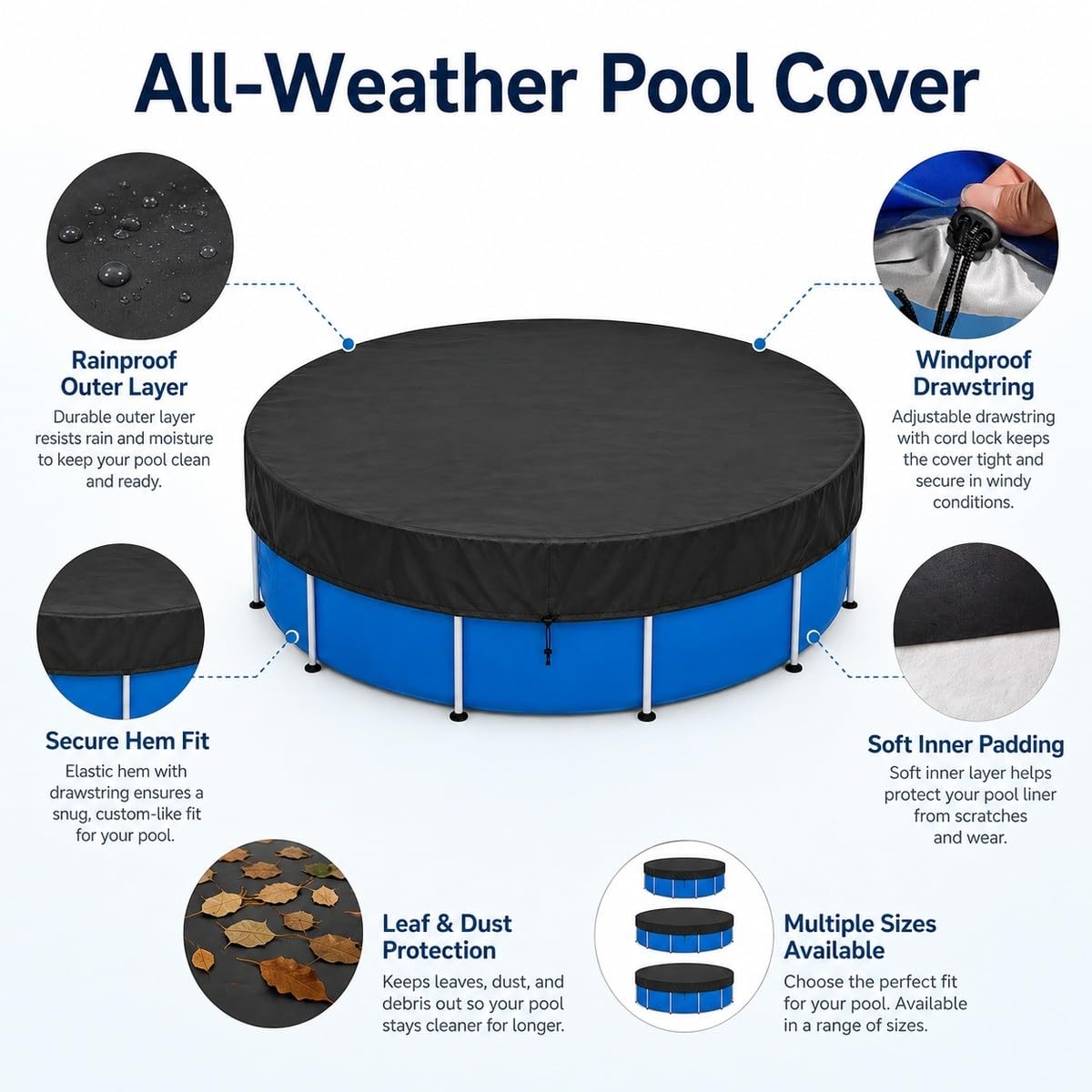 Cubierta Piscina Redonda sin Acolchado, 82–215 cm, Colores