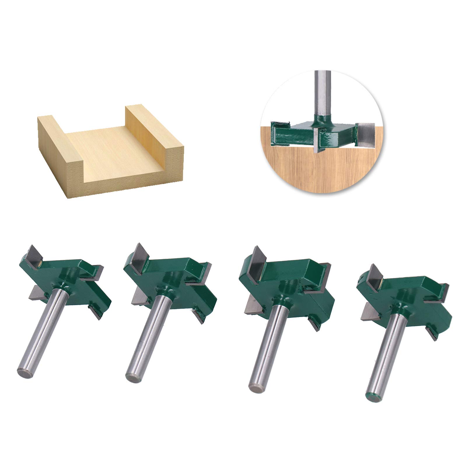 Fresa for legno con scanalatura a T in carburo YG6 | Verde Nero 4 pezzi 4 flauto Dimensioni multiple Gambo da 6 mm: lavorazione del legno CNC