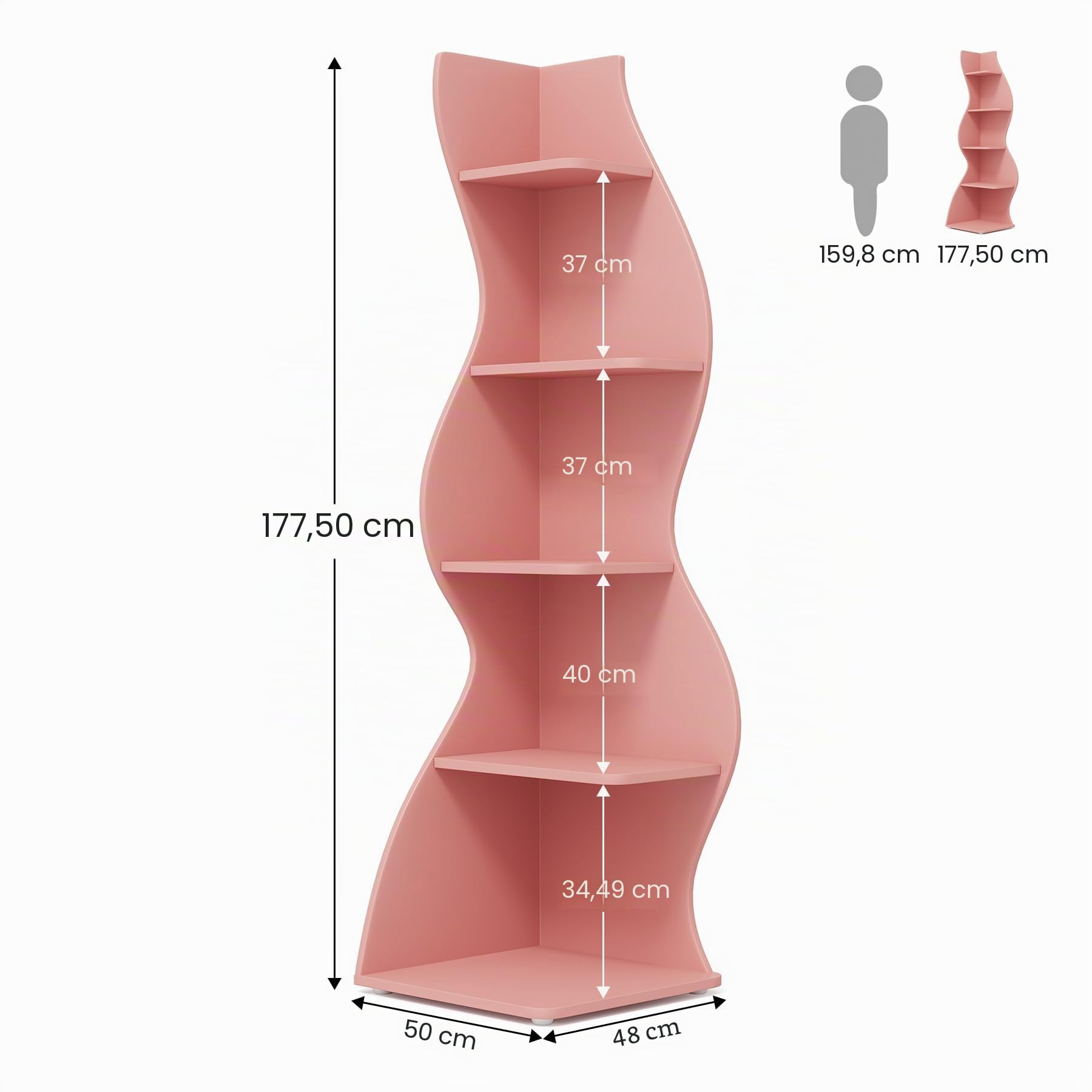 Tribesigns Eckregal, 178 cm hoch, Lagerregal, Bücherregal, Pflanzenständer, Organizer-Einheit, 5 Stufen, Modern, für Zuhause, Büro, Wohnzimmer, Schlafzimmer, Balkon, Rosa, 1 Stück