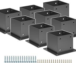 8pc 4 x 4 Post Base (Actual 3.5 x 3.5 inch) Wood Fence Post Anchor Heavy Duty Pergola Post Bracket DIY Wood Lumber Pergola Gazebo Deck Railing Kit Hardware