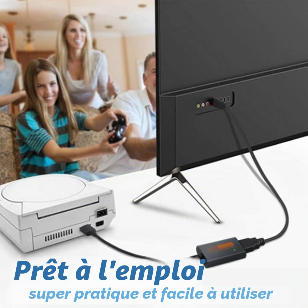 Cuifati Adaptateur HDMI pour Dreamcast Dreamcast vers HDMI Adaptateur DC Console Plug and Play Dreamcast VGA vers HDMI convertisseur pour Dreamcast