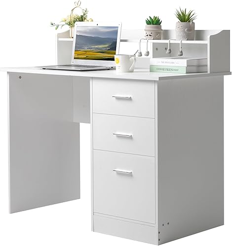 Miniatura 7 de Escritorio para computadora con cajones y estantes, escritorio de juegos de 43.31 pulgadas de largo, escritorio de oficina, tablero de partículas,