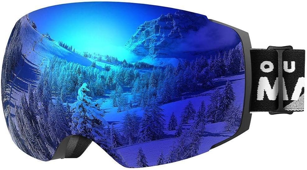 Pro Unisex Ski Goggles With Interchangeable Lenses, 100% UV Protection, Anti-Fog Snowboard Goggles for Glasses Wearers, Boys and Girls (Light