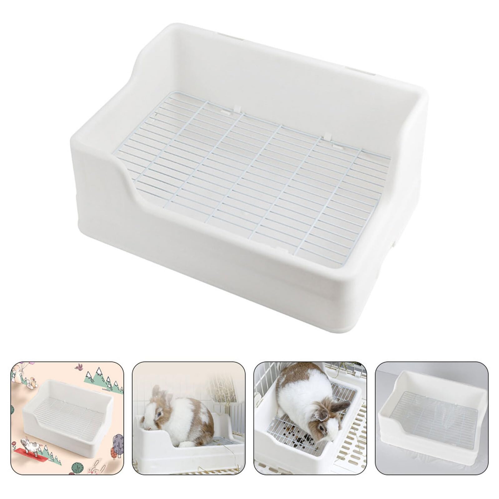 Lettiera per Conigli e Design a Parti Separate in Plastica Bianca con Ingresso Ridotto Cassetta Igienica Riutilizzabile per Animali Domestici in Gabbia