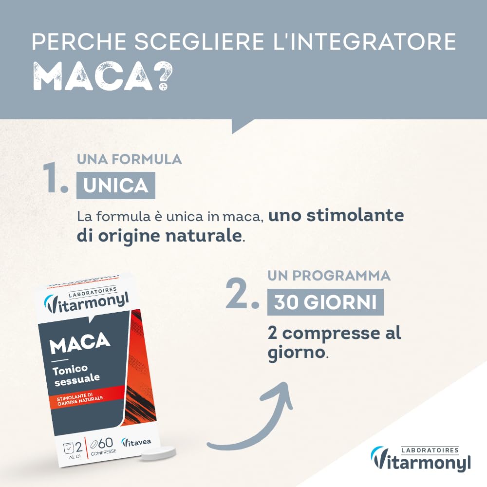 Vitarmonyl Maca – Integratore Alimentare Tonico Naturale – Supporto Energia e Vitalità – Per Uomo e Donna – 60 Compresse