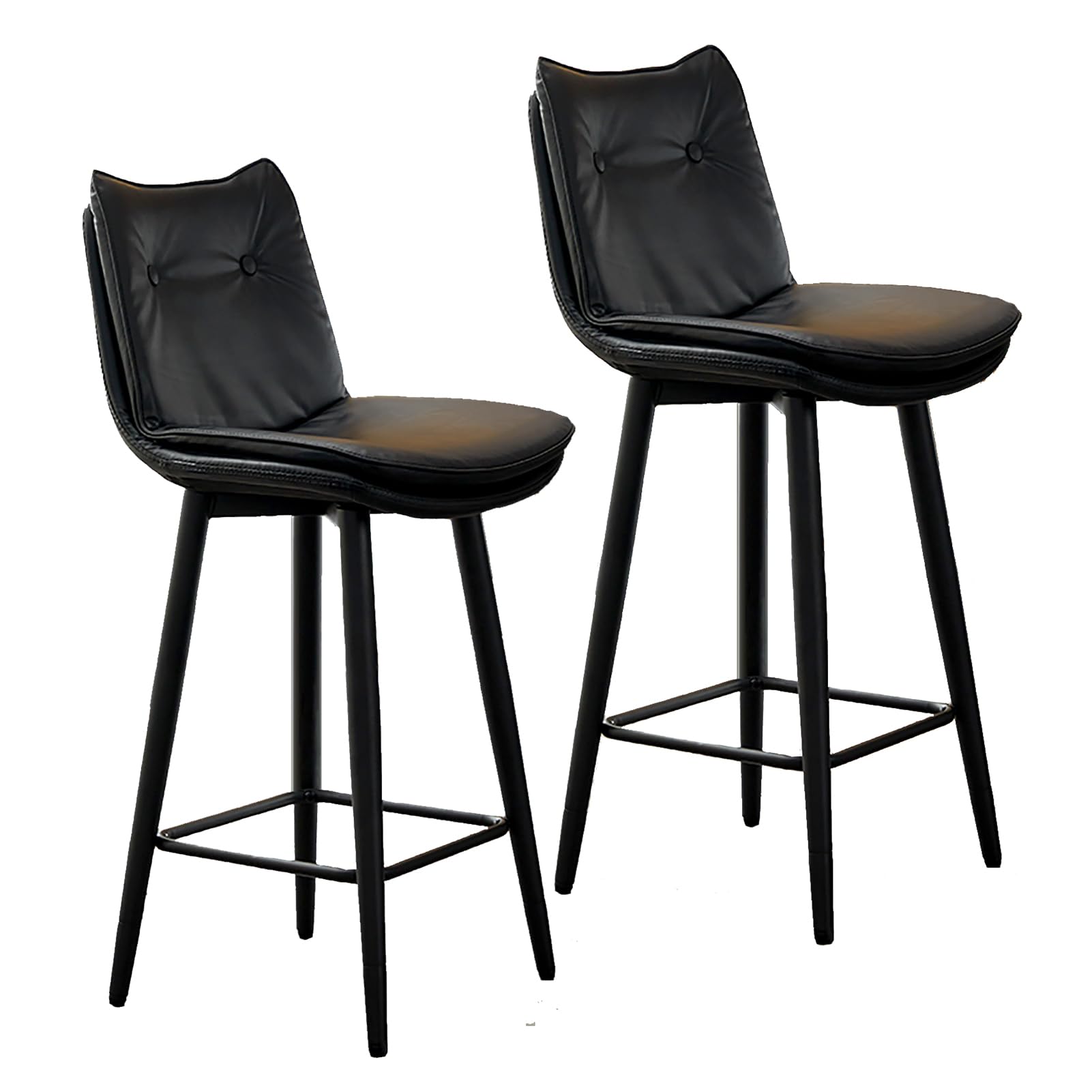 STUIJKVSZ 29.5 Inch Swivel Bar s Set of 2, Double-Layer Upholstered Counter Height Bars for Kitchen Island, Faux Leather Armless Bar Chair with Footrest for Restaurants(Set of 2, Black)