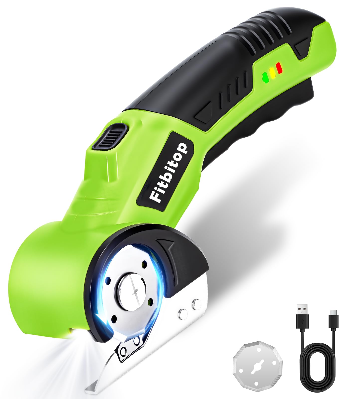 Kartonschneider Elektrische Schere Kabelloser Rollschneider Akku-Universalschneider Rotationsschneider - Selbstschärfende Klinge - Schneidet Leder, PVC, Teppiche, Karton