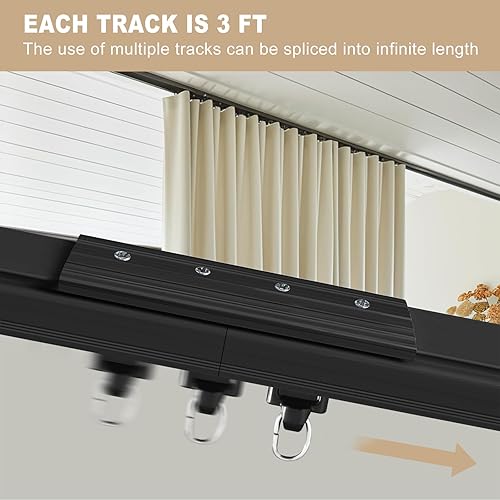 Miniatura 9 de Rieles de cortina para montaje en techo, divisor de habitación, separador de privacidad, rieles de cortina, varillas de alta resistencia para Negro