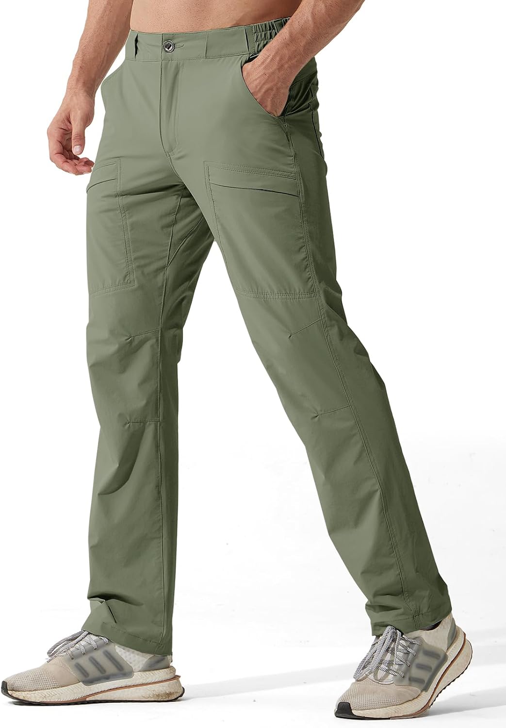 FREE SOLDIER Men's Outdoor Cargo Hiking Pants with Belt Lightweight Waterproof Quick Dry Tactical Pants Nylon Spandex (Sage Green 30W/30L) - Image 2