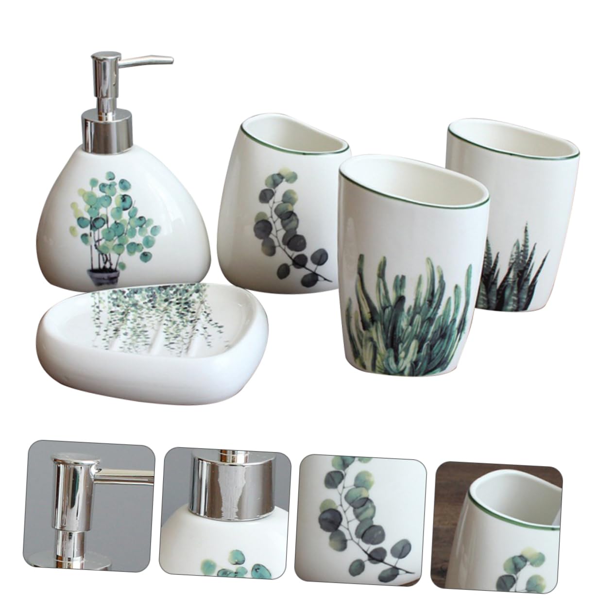 Alipis Elegante Set Da Bagno in Ceramica Verde 5 Pezzi Set Di Tazze Per Il Lavaggio Portasapone Spazzolino Da Denti Pratico Bicchiere Per Fare I Gargarismi