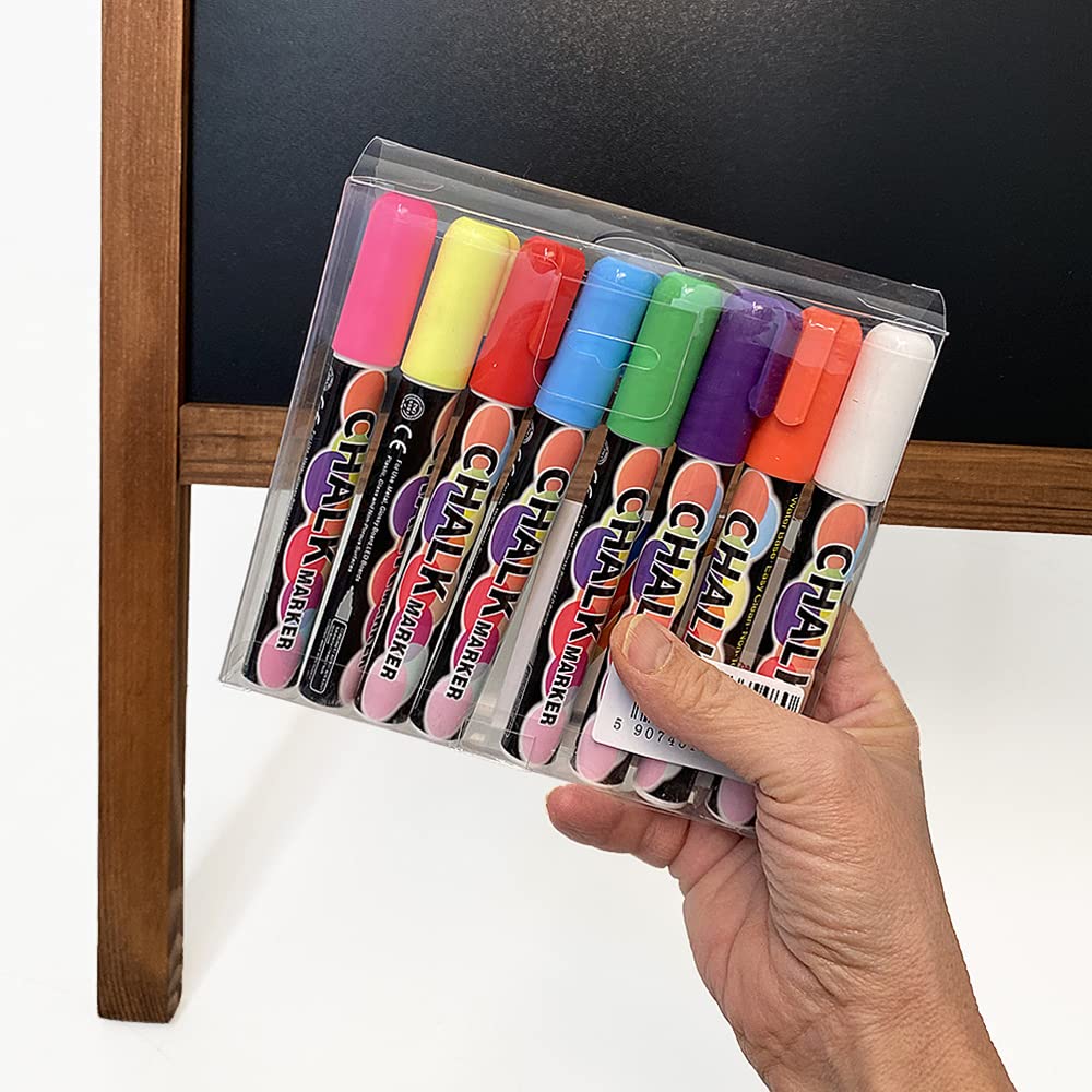 DisplayLager - Pizarra de tiza para clientes, 60 x 100, madera teñida, incluye 8 lápices de tiza de colores