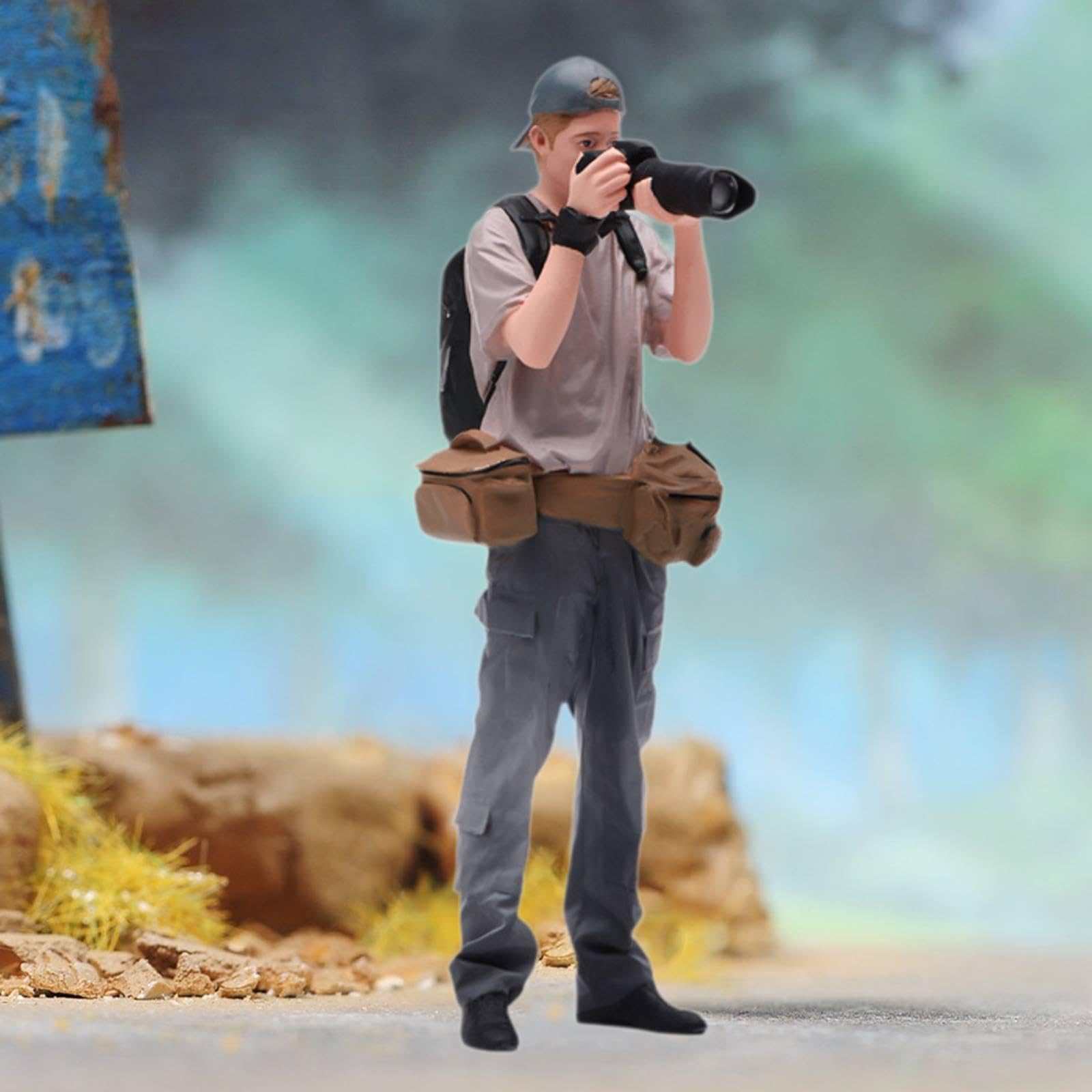Colcolo Modellino di Fotografo Maschio in 1:24, in Miniatura con Macchina Fotografica, Personaggio per Giochi di Ruolo, Giocattolo per Diorami