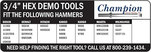 Miniatura 6 de Cincel Champion, vástago de demostración hexagonal de 34 pulgadas, cincel jumbo de 18 pulgadas de largo por 4.5 pulgadas de ancho