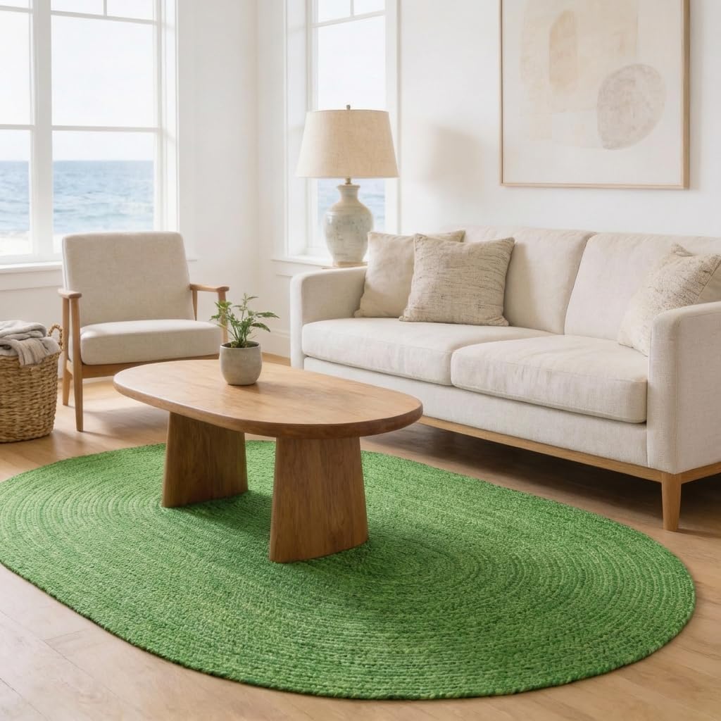 Super Area Rugs Indoor Outdoor Green Braided Rug, 4x6 Patio and Deck Floor Covering, Woven Kitchen Farmhouse Rugs