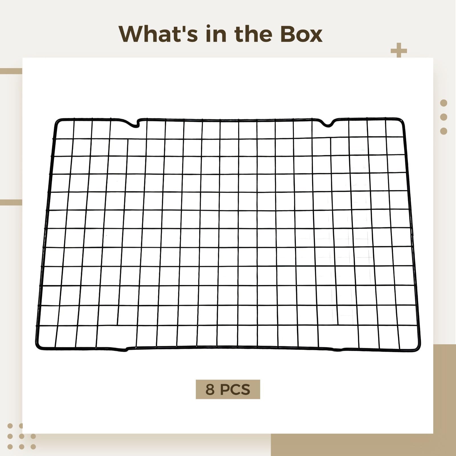 Griglie refrigeranti in metallo, 8 pezzi, grandi per cuocere, cuocere, impilabili, per biscotti e torte, design a griglia quadrata, ideali per cottura al forno, 40 x 25,5 x 1,8 cm, antiaderenti