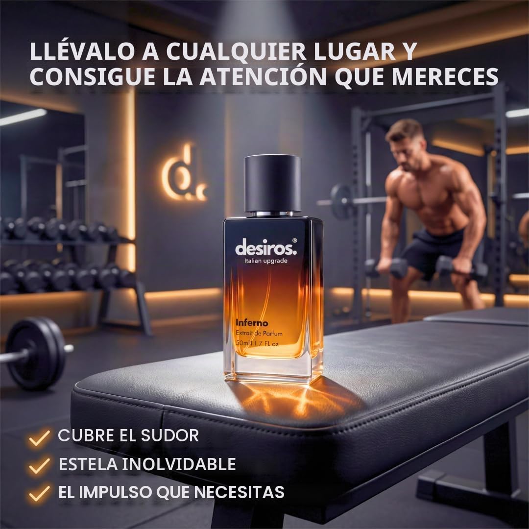Desiros Inferno – Extracto de perfume para hombre sensual de larga duración | Elegancia italiana y atracción irresistible | Notas cítricas, frescas y amaderadas | Concentración 25% de aceites