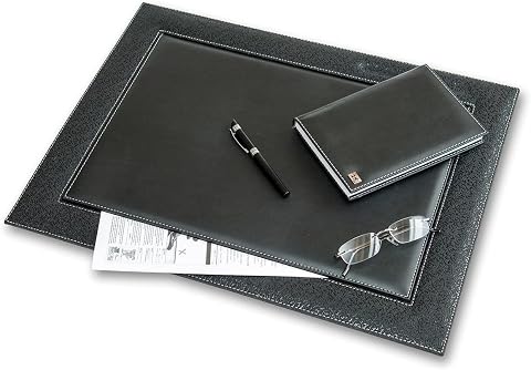 2K 4722 Sümen Takımı Suni Deri Hilton Kenar Desenli Tek Parça Kapaklı Pad Sümen 55x42 cm, Siyah