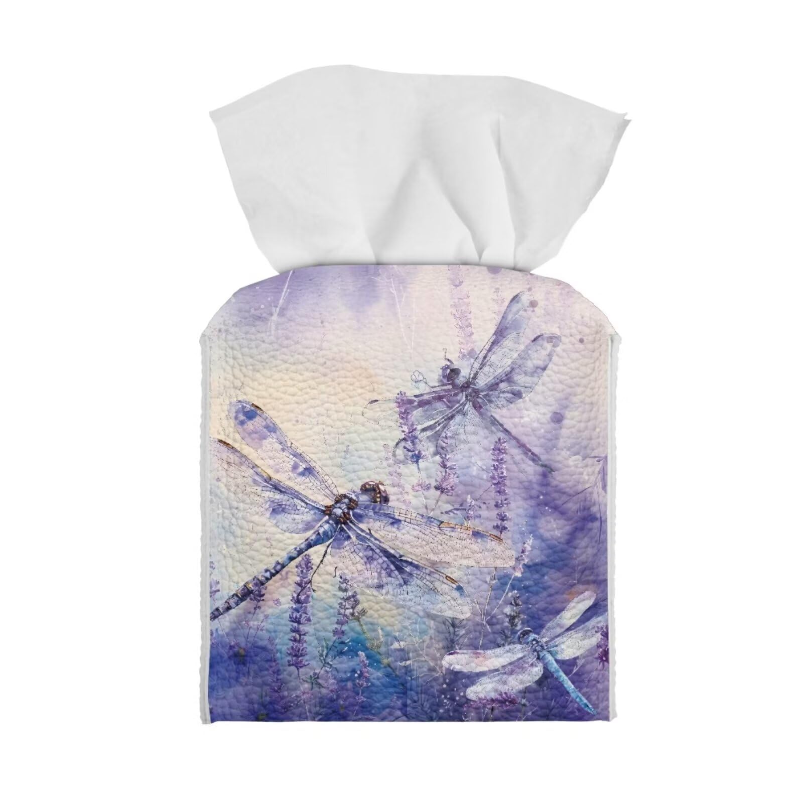 Tutolipy Vintage Purple Dragonfly Tissue Box Holder Square Tissue Box Cover PU Leather Napkin Organizer Dispenser for Nightstands Bathroom Home Decor