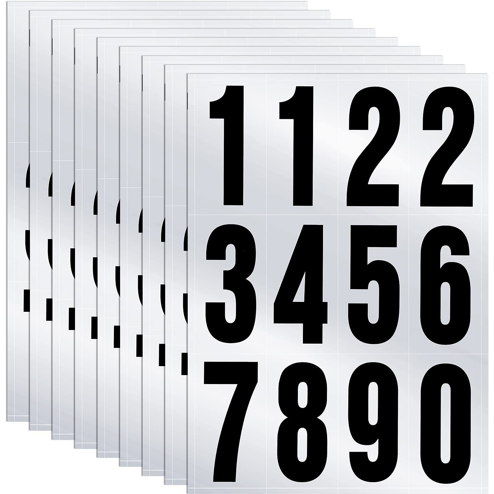 Tenare 96 Pcs Vinyl Number Stickers 0-9 Reflective,3 Inch,Black in Silver