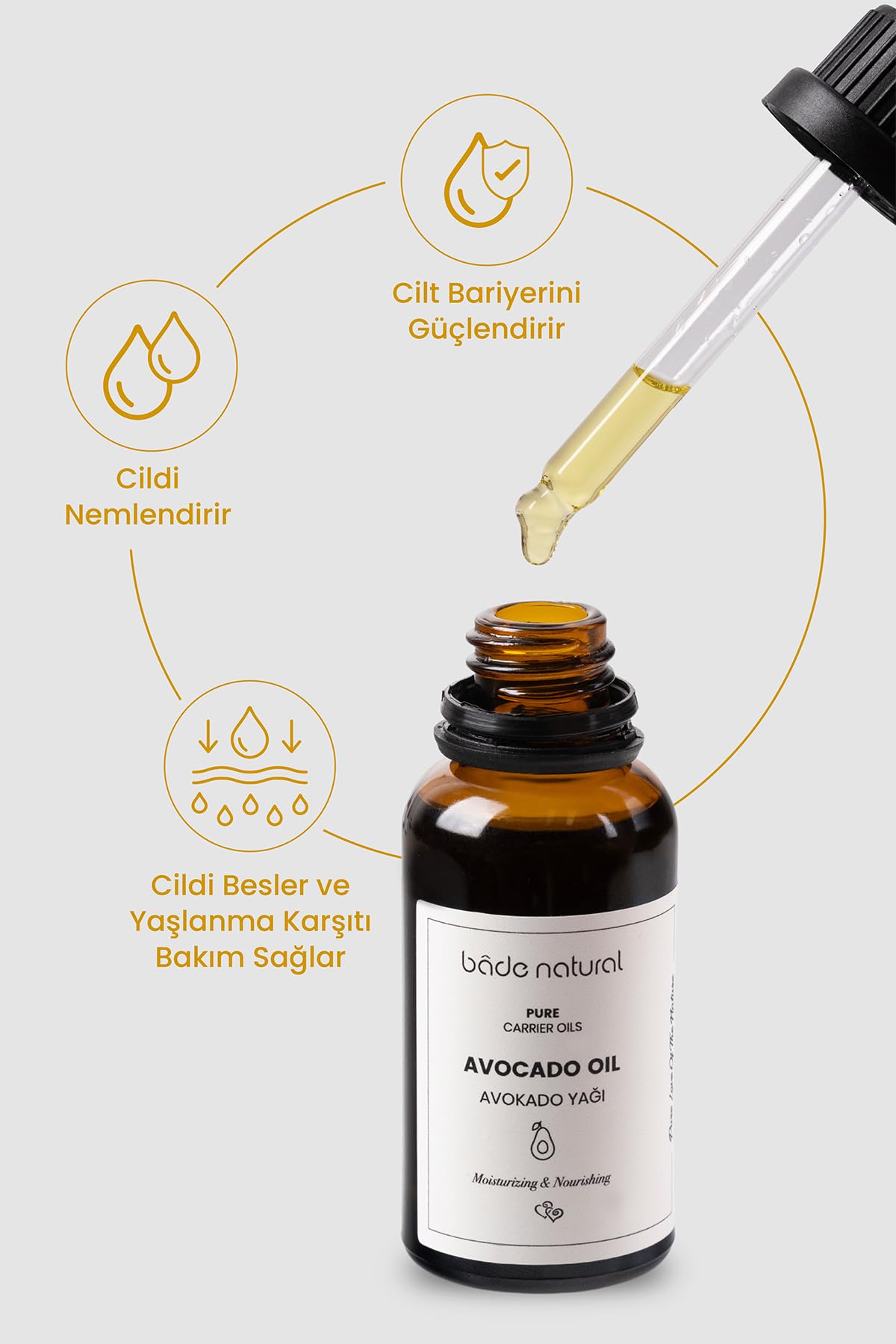 Bade Natural Avokado Yağı Soğuk Sıkım%100 Saf 30 ml