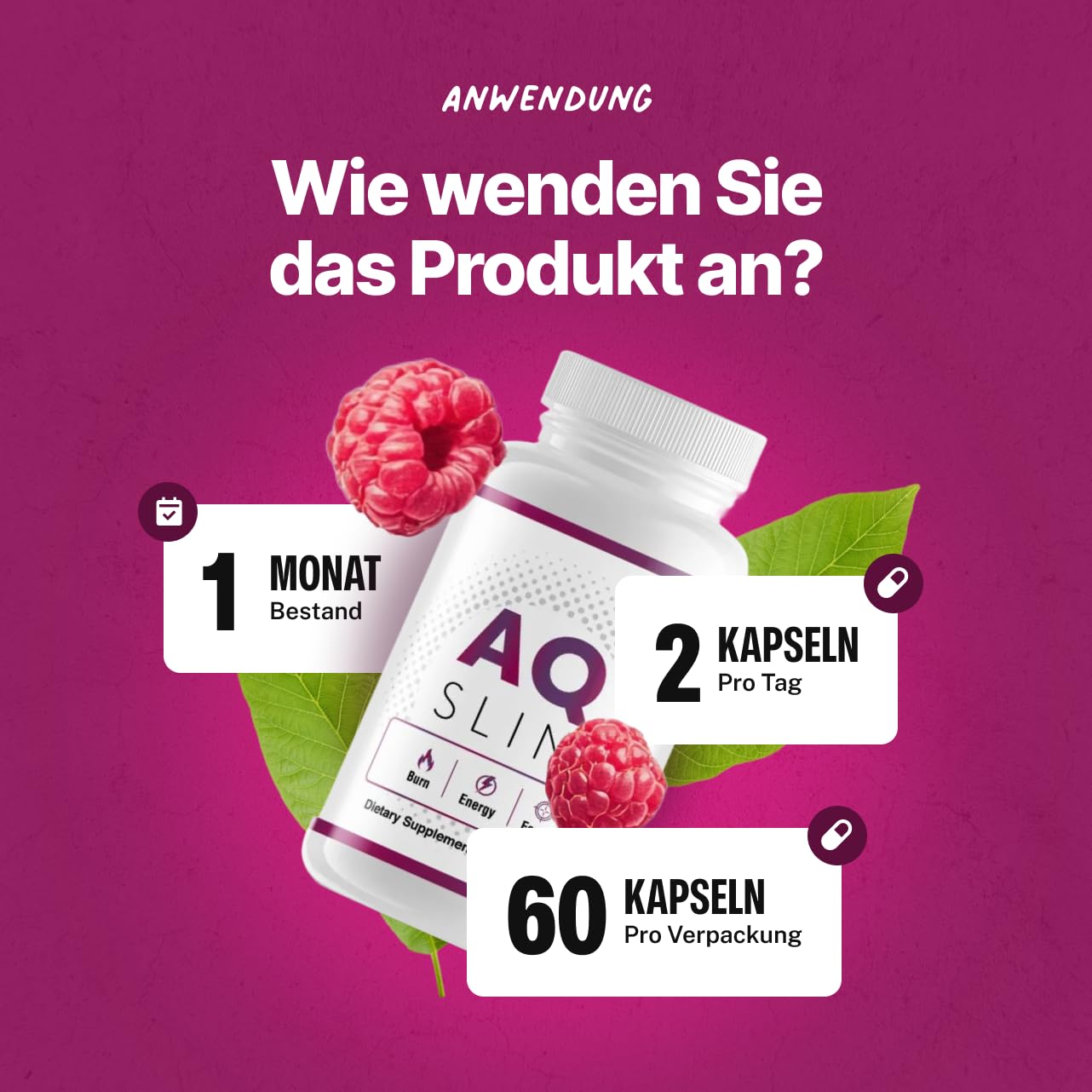 AQ Slim Pflanzenextrakt-Kapseln, Himbeerketon und Grüner Tee, 60 Kapseln, Nahrungsergänzungsmittel