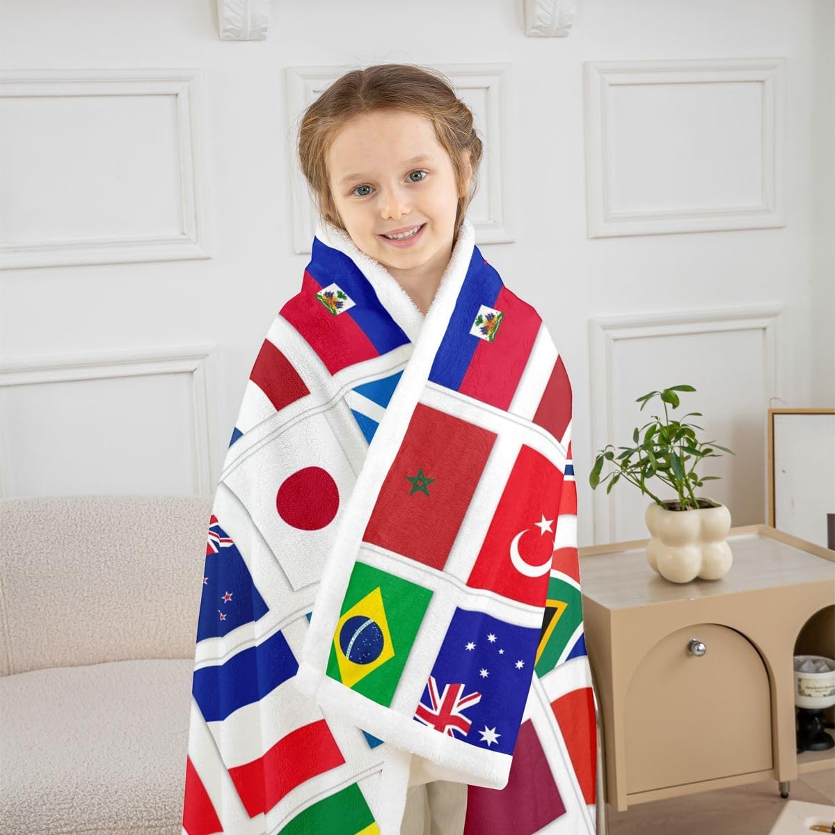 Feelyou International World Flags Sherpa Blanket Plush Fuzzy World Countries Fleece Throw Blanket Boys Girls Soccer Sports Game for Bed Couch Chair Living Room Bedroom Decor Throw 50"x60" image 2