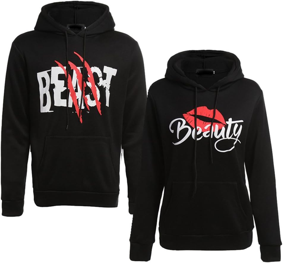 Jumojufol Women Couple Sweatshirt Beast Beauty Pullover Hoodie