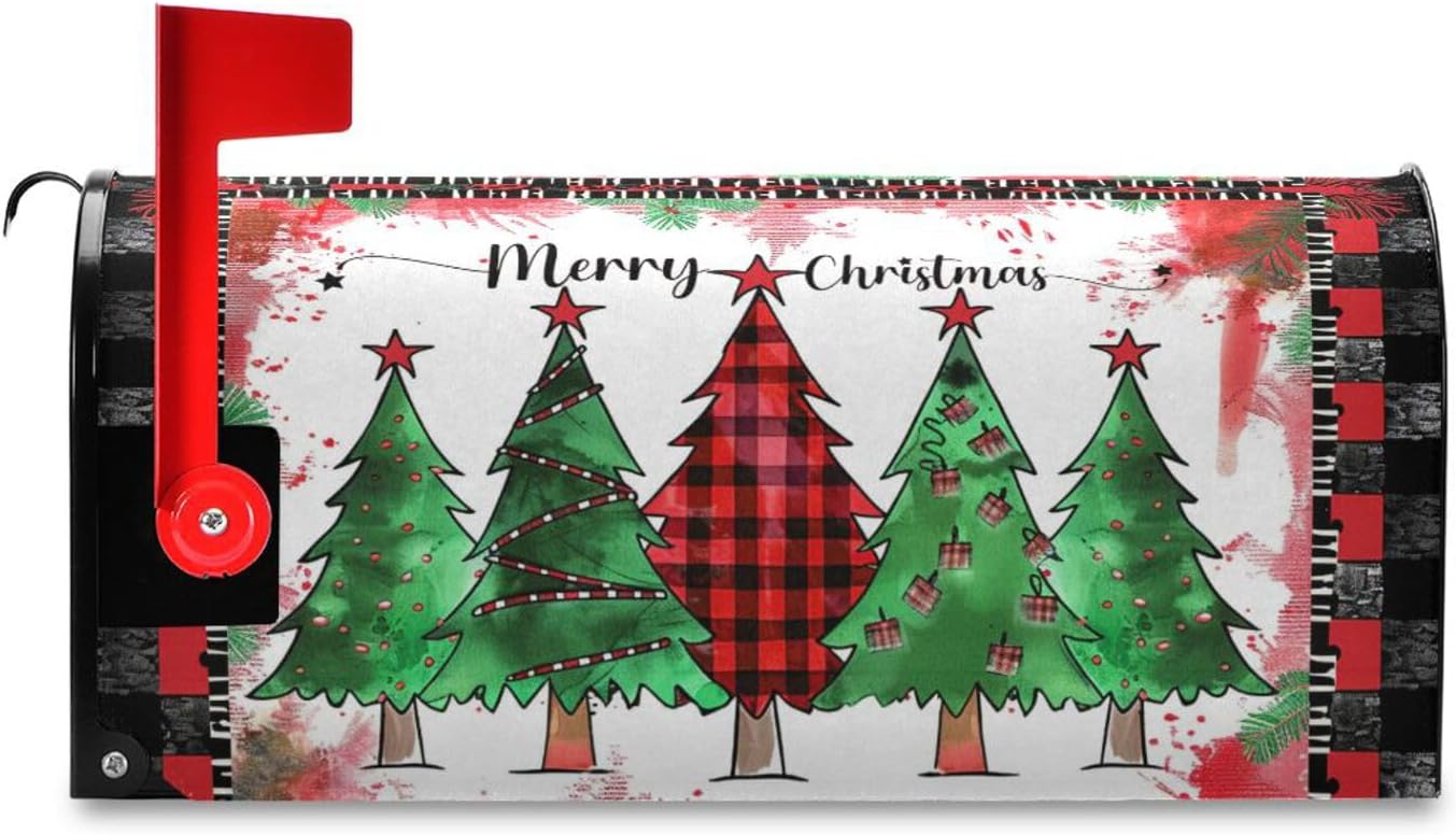 Wusikd Merry Christmas Tree Mailbox Cover Magnetic Standard Size Snowflake Mailbox Covers Letter Post Box Wrap Decoration Welcome Home Garden Outdoor 21" Lx 18" W