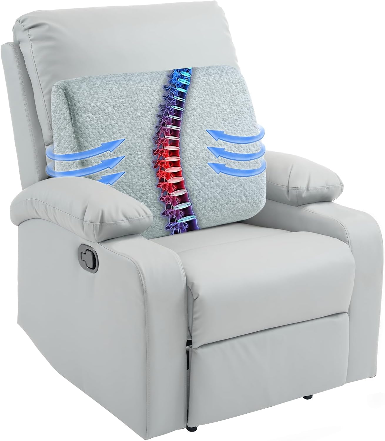 HOMBYS Lumbar Support Pillow for Recliner Chair, Memory Foam Back Support Cushion for Elderly,Extra Large Lumbar Support Pillow,Thick Backrest for Home Reading (Light Grey, 20“x13.5"x5")