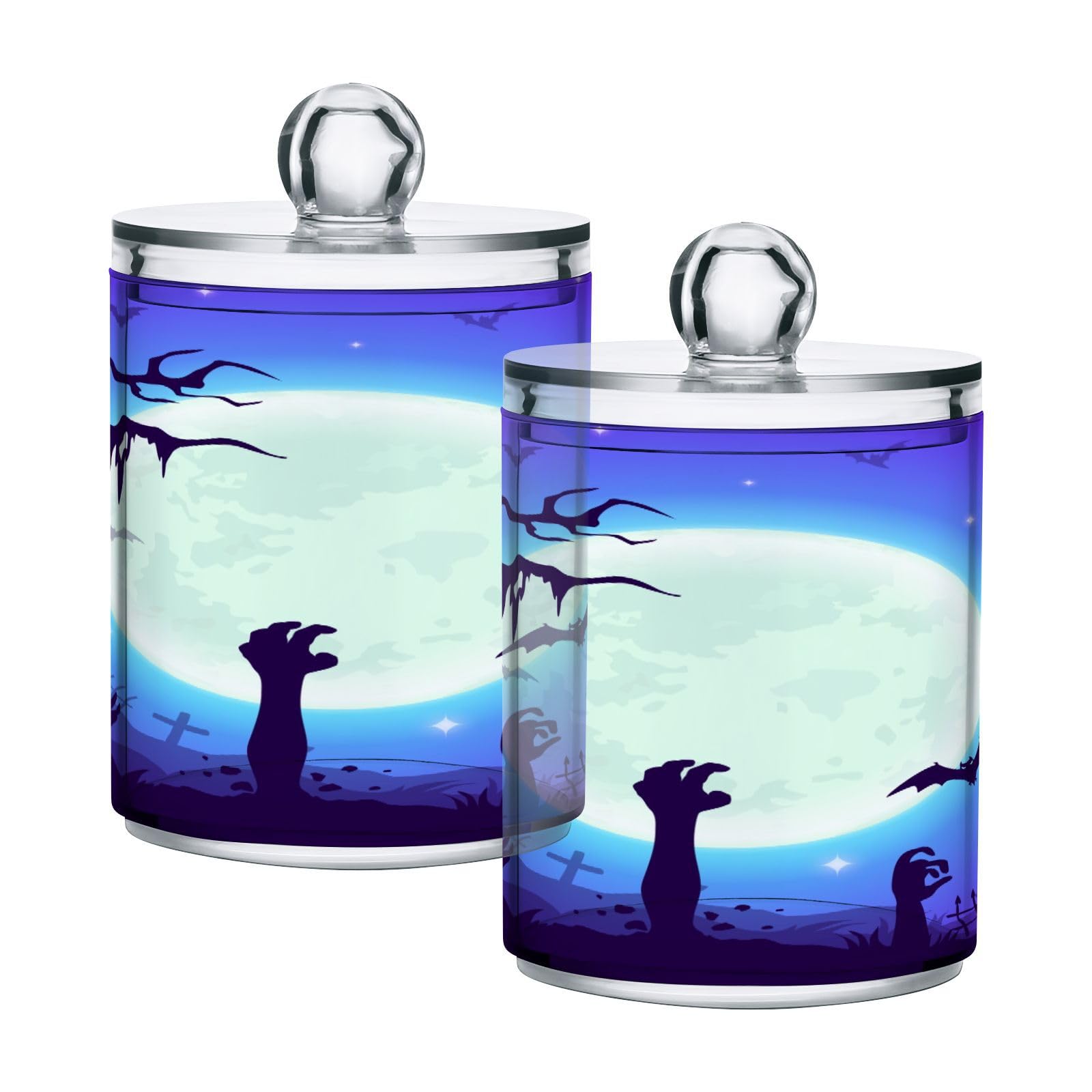 Cartoon-halloweens-spooky-print Restroom Bathroom Organizers with Lid Qtip Holder Dispenser Apothecary Jars Cotton Balls Pads Swabs Holder Jar 4