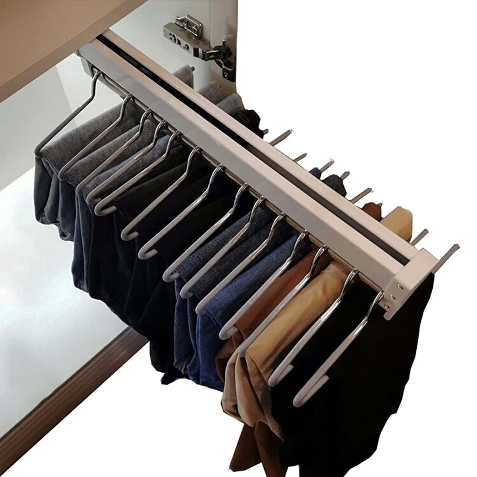 BDAYEK Wardrobe rail 30-80CM Wardrobe Pull-Out Trousers Rack, With 2 Sliding Rails Adjustable Extendable Clothes Rail, 201 Steel Finish Closet Rod(700mm/27.56inch)(450MM/17.7INCH)