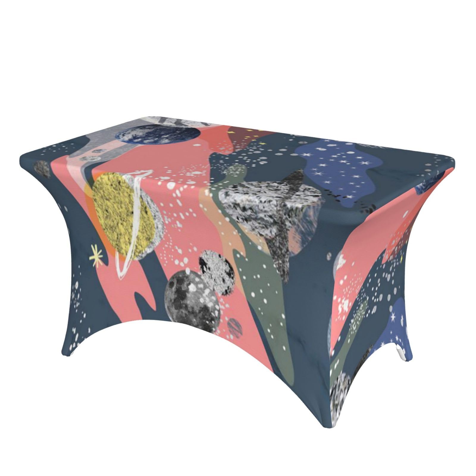 Dcehgew Planet 4Ft Spandex Rectangular Table Cloth, Printed Fitted Elastic Tablecloths Washable Table Cover For Event, Wedding, Banquet & Party