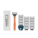 Harry\'s Original Shaving Kit for Men - Razor Handle, 15 Razor Blade Refills, and Travel Blade Cover - German Engineered - Orange