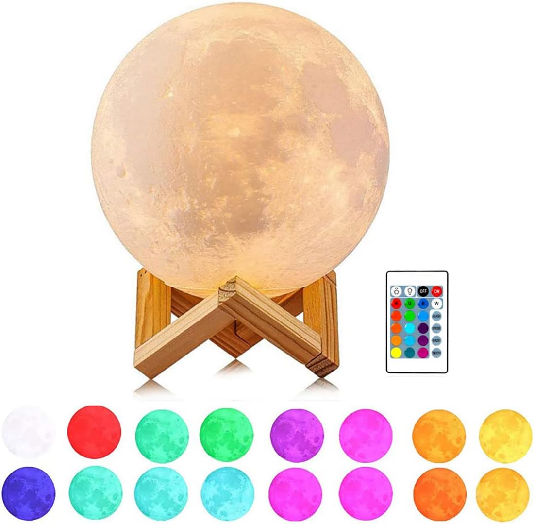LOUHHMoon Lamp, Moon Night Light - 5.9 inch 3D LED Moon Light Intelligent Remote Control 16 Color Moon Lamp for Christmas Gifts, Children's Room Decoration, Children's Day Gifts