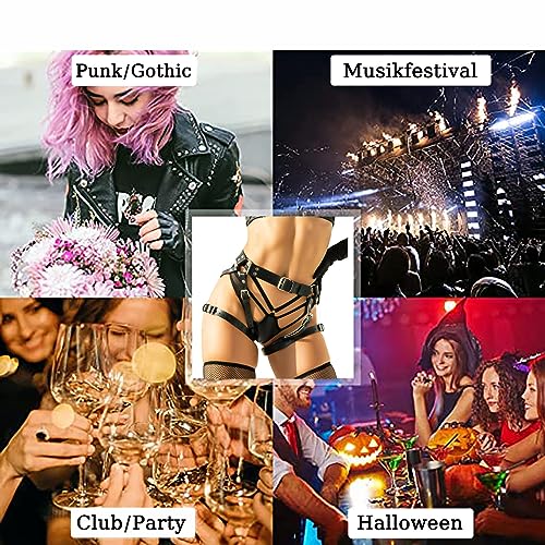 TUYMNI Damen Punk Leder Harness Sexy Gothic Bondage Caged Strumpfband Leder Shorts Oberschenkel Gürtel Bondage Bein Geschirre BDSM Spielzeug Dessous für Frauen Ledergeschirr Rave Cosplay Nachtclub