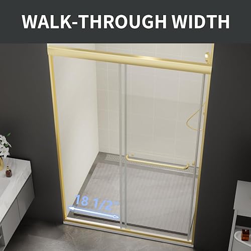 Miniatura 58 de Puerta de ducha deslizante sin marco de 44-48 pulgadas de ancho x 70 pulgadas de alto, puerta de ducha deslizante con vidrio templado SGCC Silding