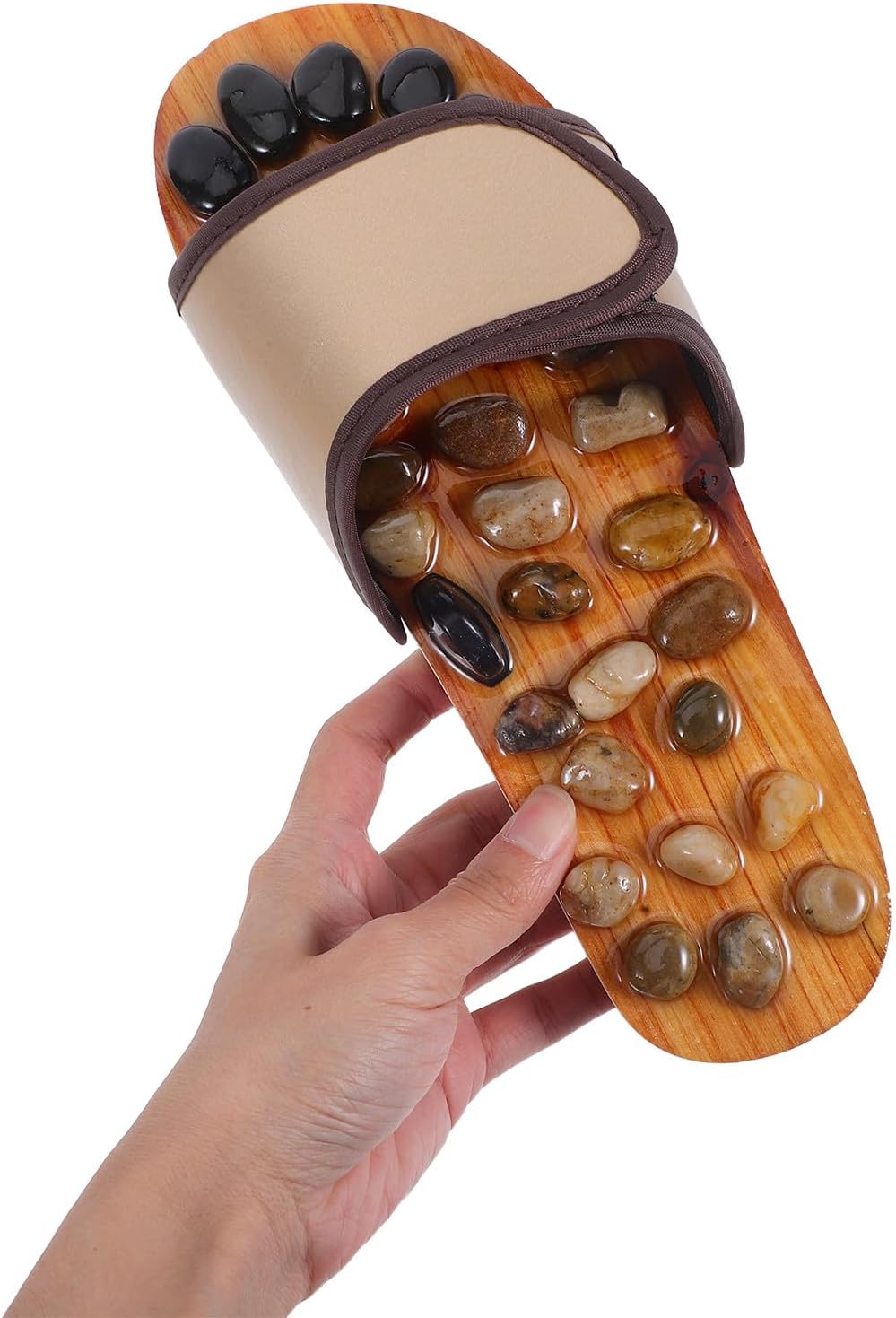 Foot Massage Slippers for Women with Pebble Acupoint Stimulation, Size 41-42 Brown, Indoor Outdoor Foot Massager Spa Sandals for Plantar Fasciitis Relief