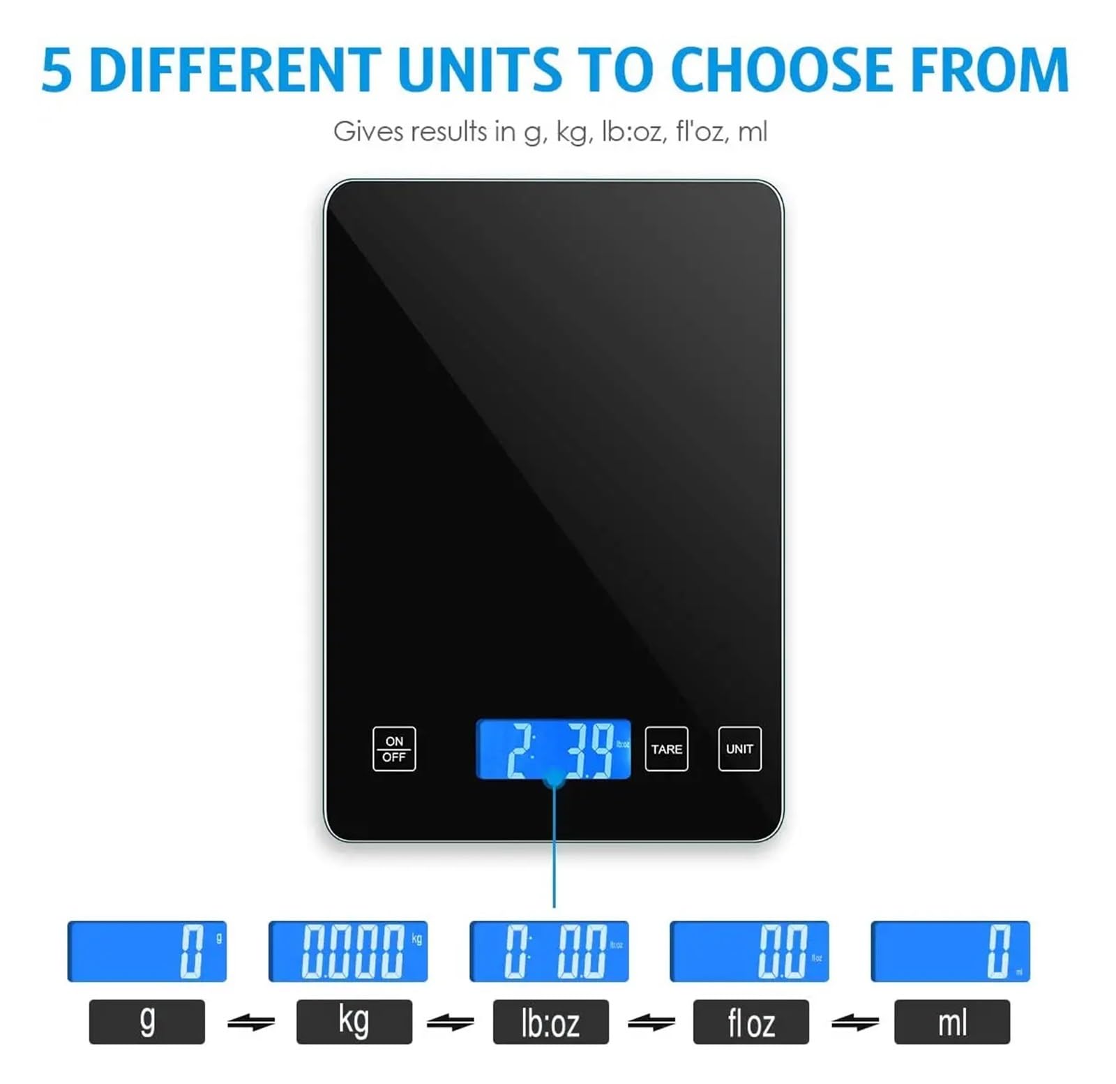 Básculas digitales, Báscula digital de cocina, báscula for alimentos de 1g-10kg, plataforma de vidrio templado resistente al agua, báscula multifunción de alta precisión(Bianco)