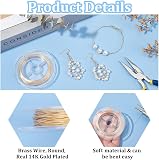 BENECREAT 15m de Alambre de latón Chapado en Oro Real de 14K, Alambre Dorado de Cobre de 0.5mm para Hacer Pulseras, Collares y bisutería - 4